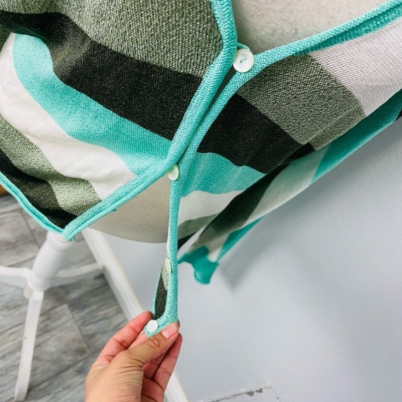 Y2K Galliano Metallic Sparkle Striped Blue Green Open Cárdigan - Picture 8 of 14